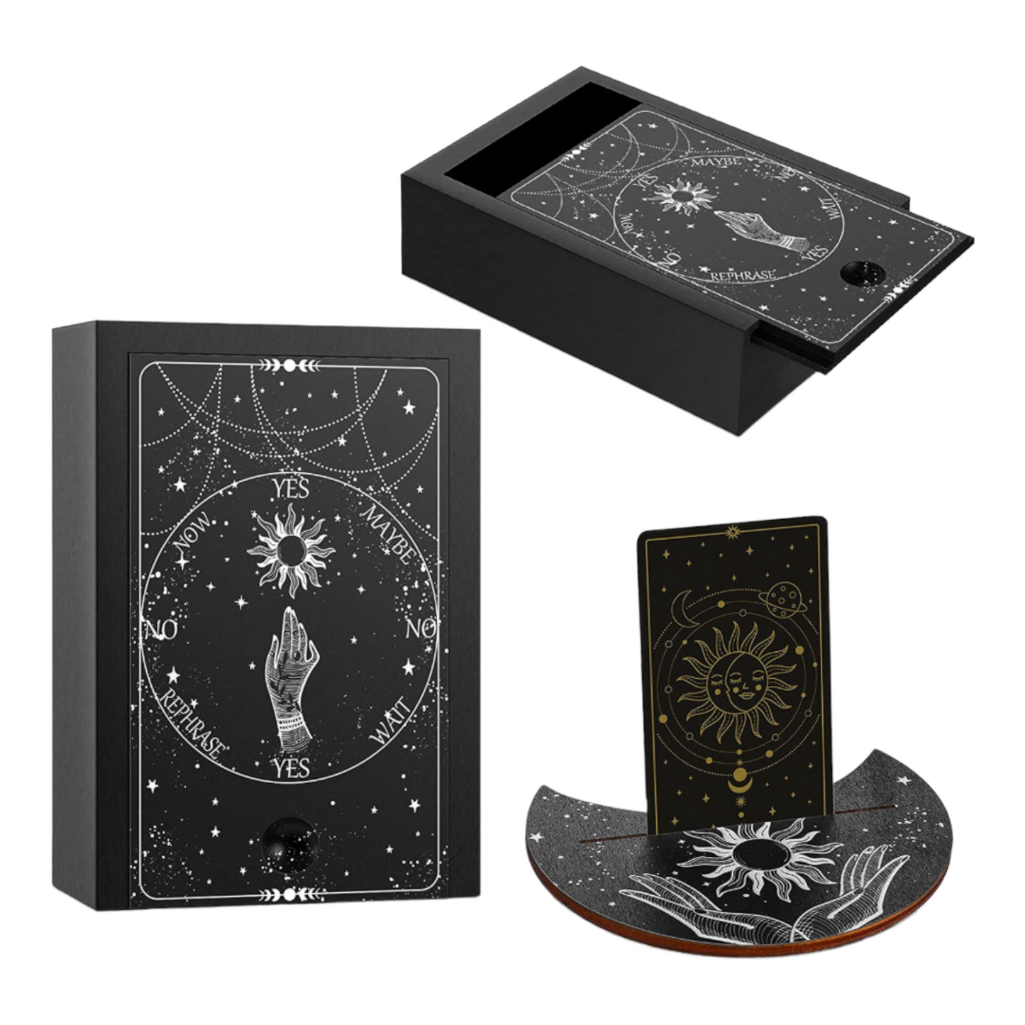 Black Tarot or 0racle Card Hand Painted Box with 1 Card Holder